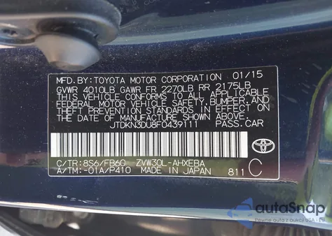 2015 Toyota Prius Three from USA, damaged, VIN JTDKN3DU8F0439111